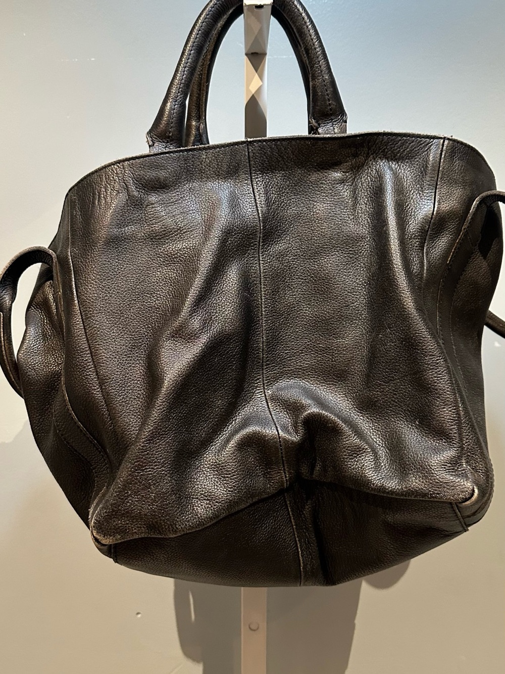 Free People Leslie Leather Tote in Distressed Black Overnight Bag - Picture 3 of 14